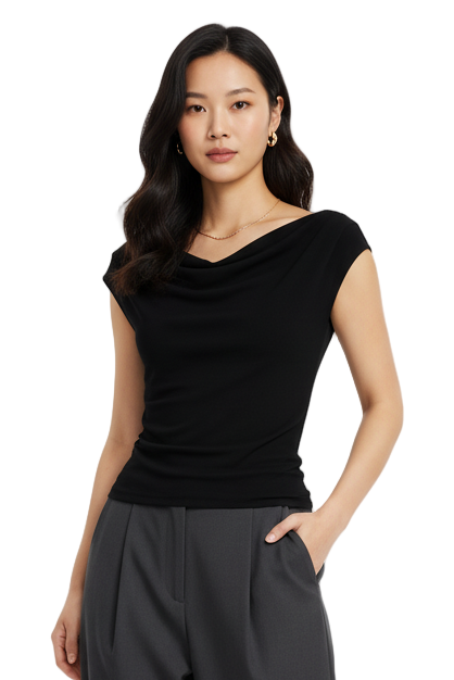 BLACK DRAPED TOP