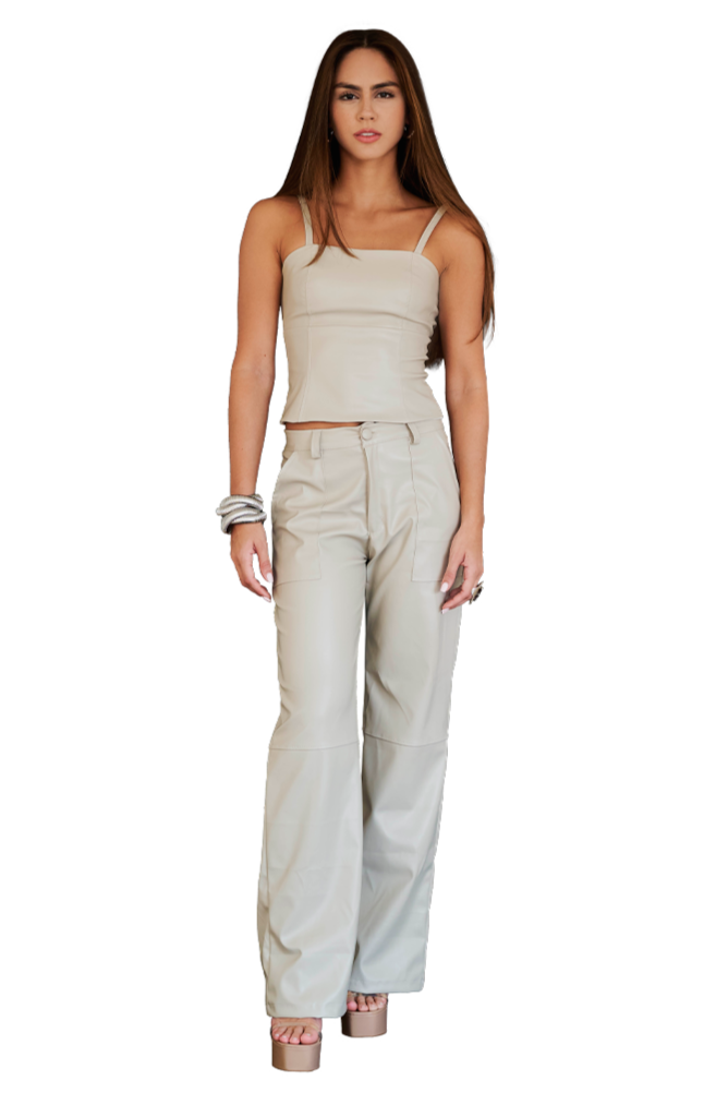 FAUX LEATHER ECRU STRAIGHT TOP