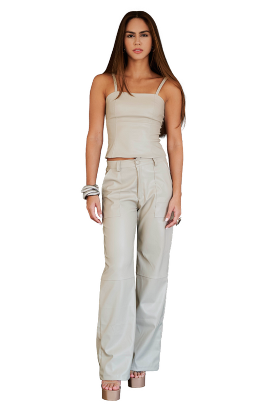 FAUX LEATHER ECRU STRAIGHT TOP