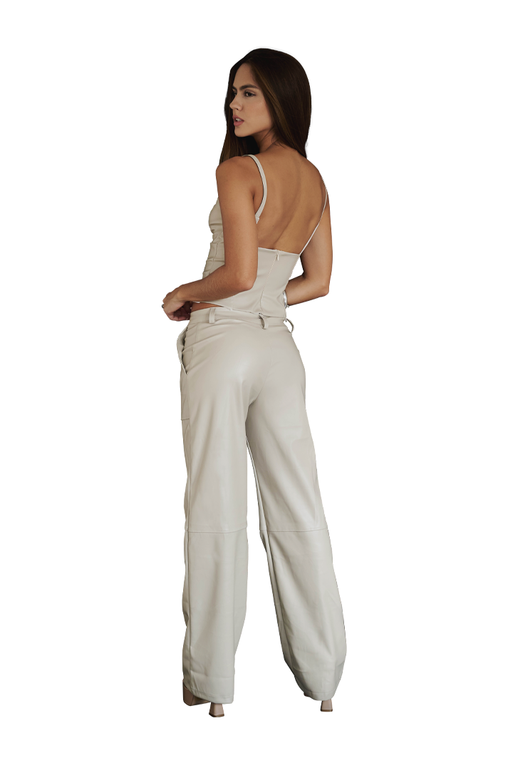 FAUX LEATHER ECRU STRAIGHT TOP