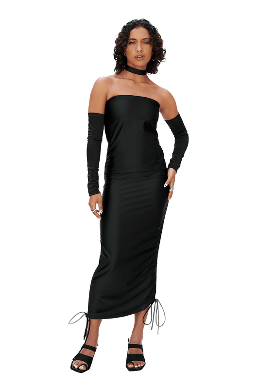 BLACK STRAPLESS MAXI DRESS - moss studio