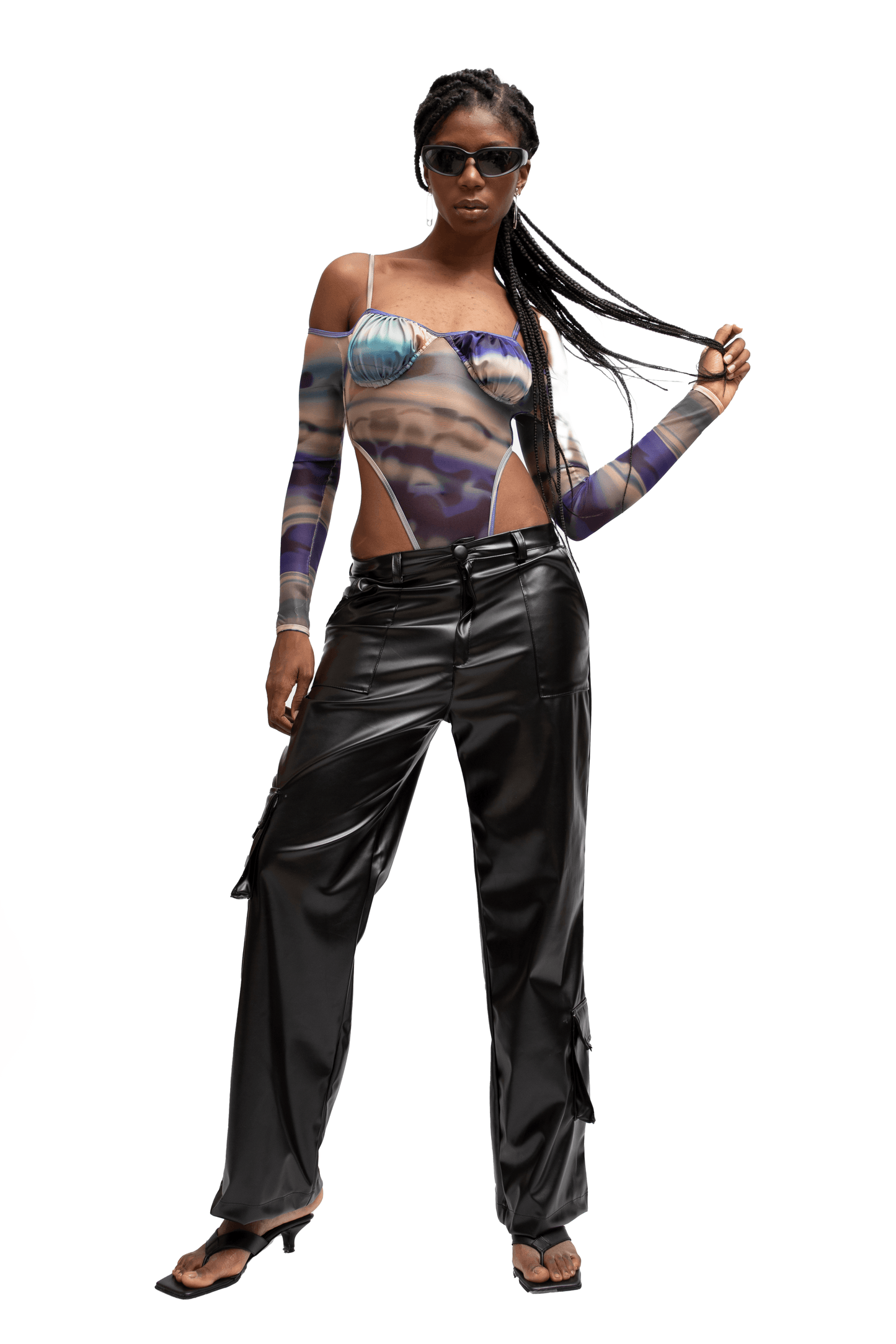 BLACK FAUX LEATHER CARGO PANTS - moss studio