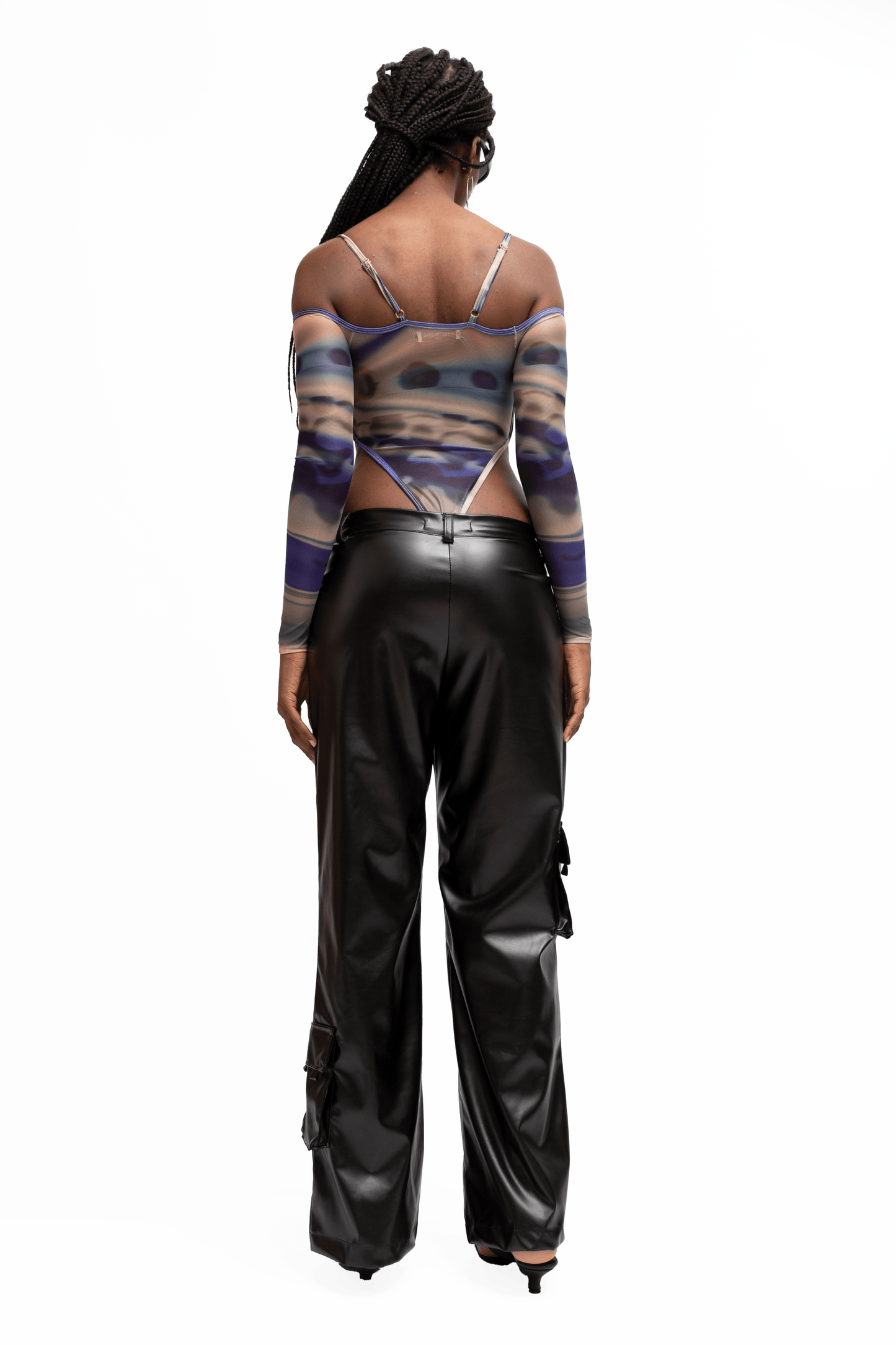 BLACK FAUX LEATHER CARGO PANTS - moss studio