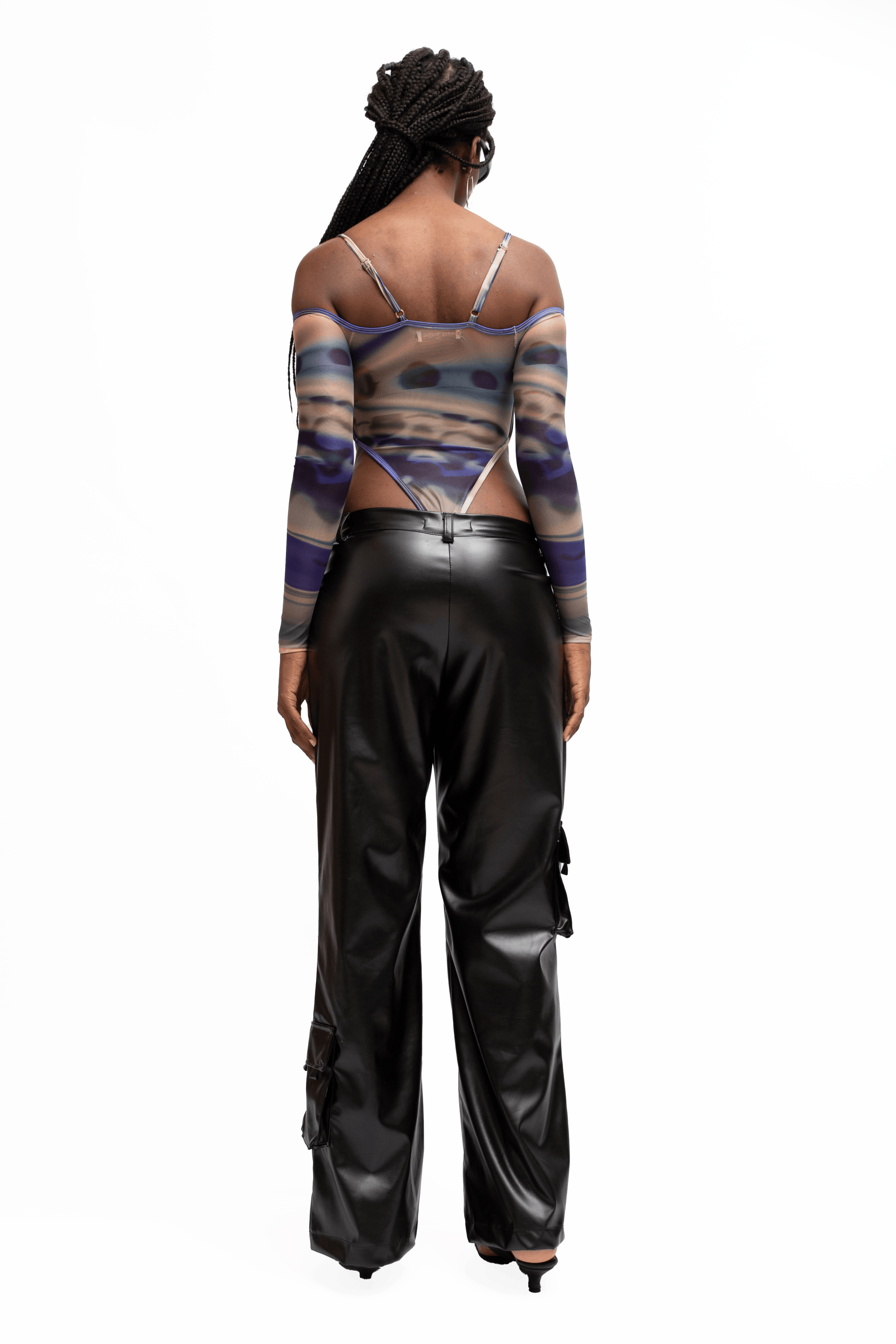BLACK FAUX LEATHER CARGO PANTS - moss studio