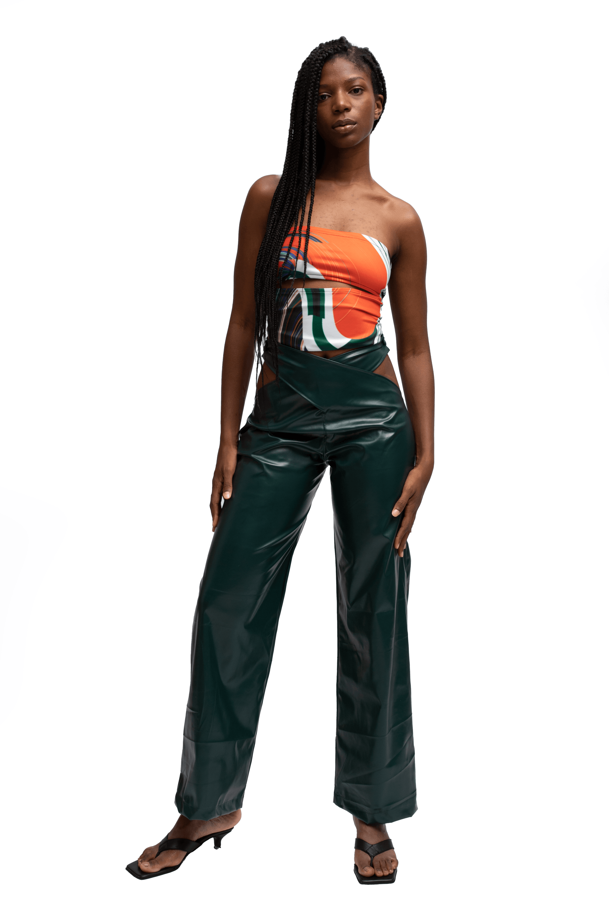 FAUX LEATHER CROSSOVER PANTS - moss studio