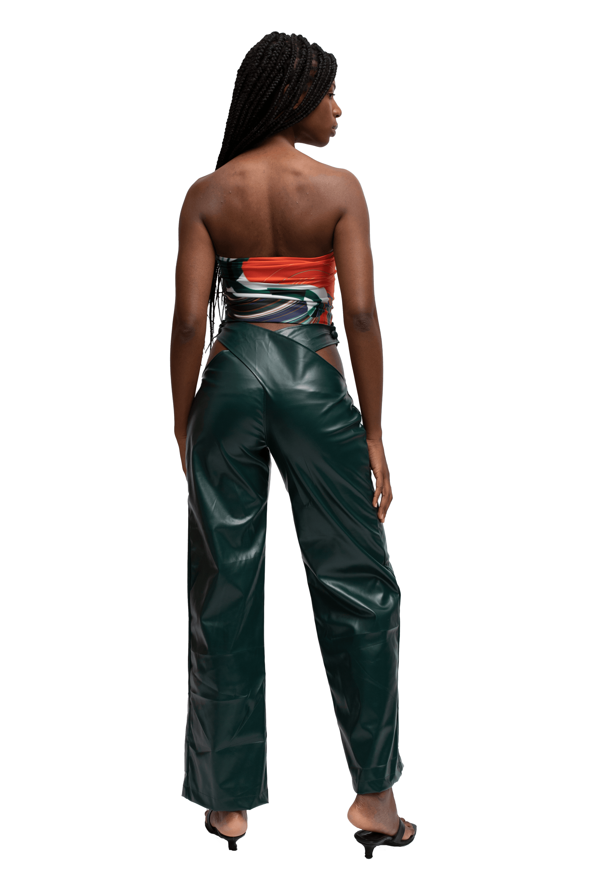 FAUX LEATHER CROSSOVER PANTS - moss studio