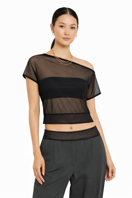 BLACK ASYMMETRICAL MESH TOP