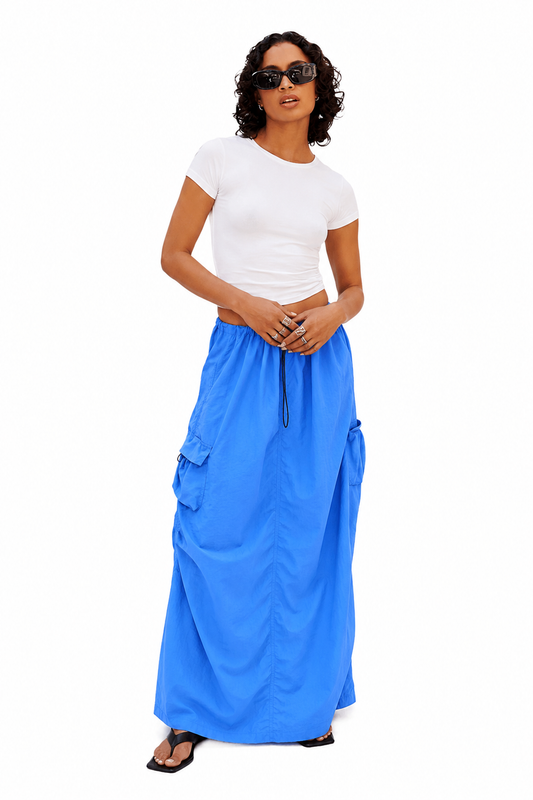 COBALT BLUE PARACHUTE MAXI SKIRT