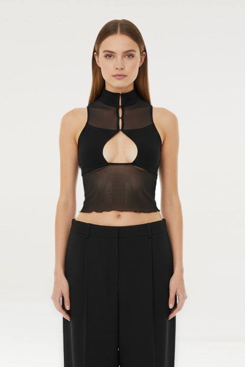 BLACK CUT-OUT TOP