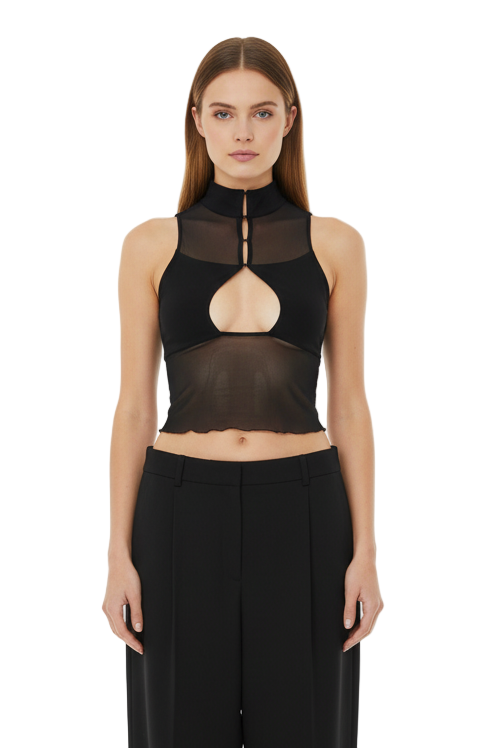 BLACK CUT-OUT TOP