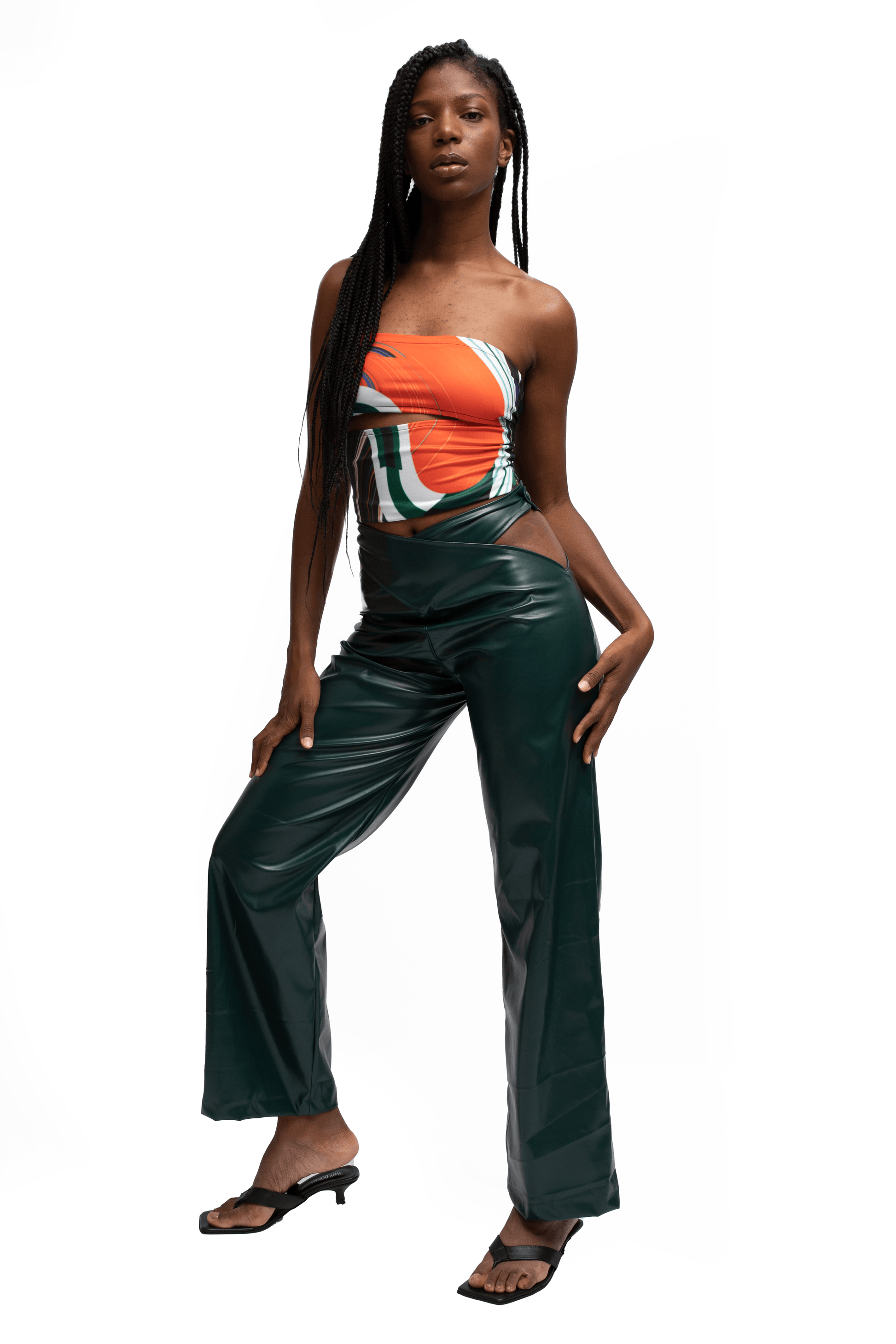 FAUX LEATHER CROSSOVER PANTS - moss studio